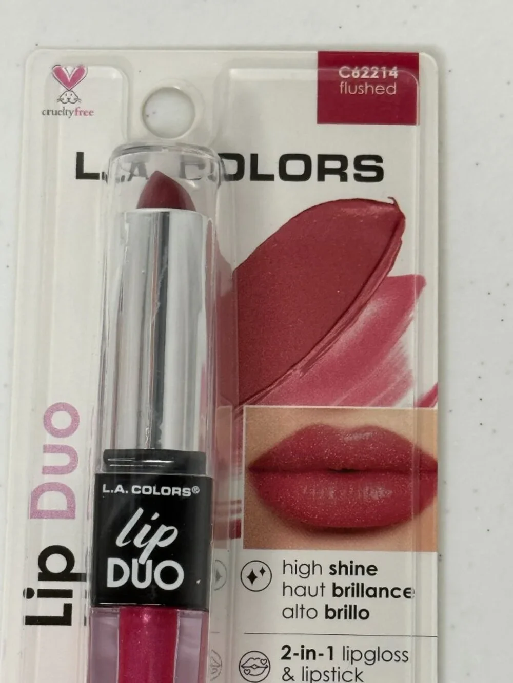 LA Colors Lip Duo Flushed C62214 Lipstick & Lip Gloss New